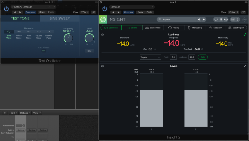 Gain staging test con iZotope Insight