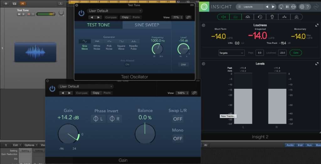 Gain staging test con iZotope Insight