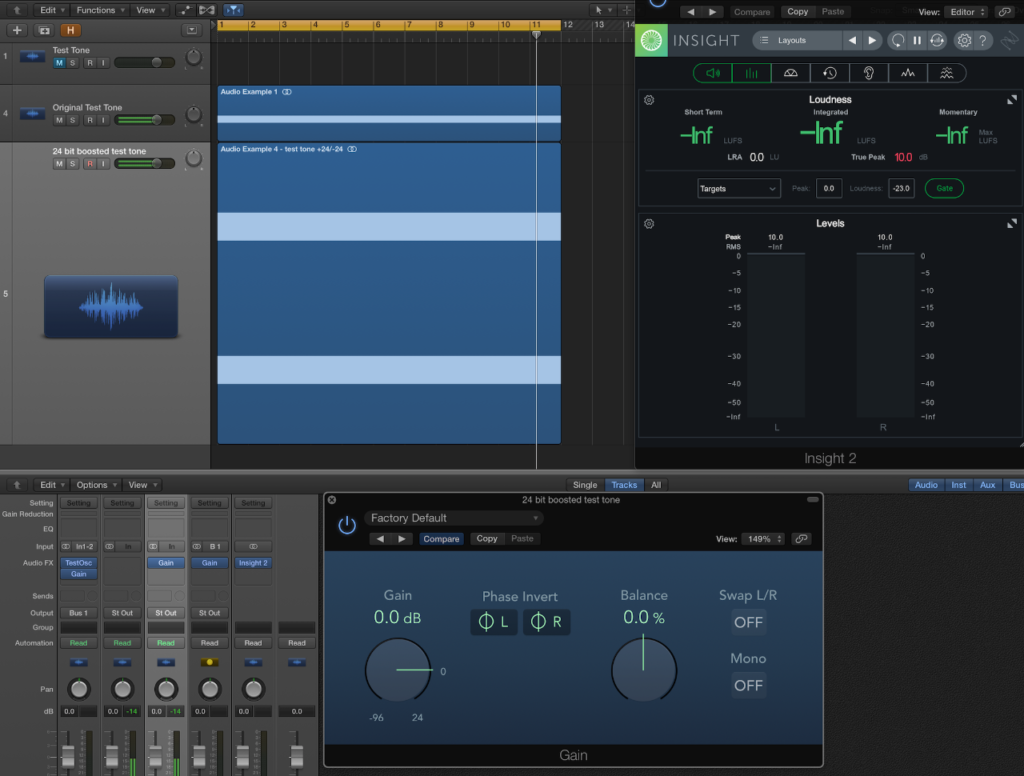 Gain staging test con iZotope Insight